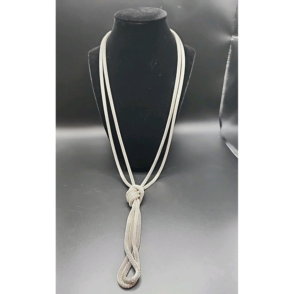 Vintage Snake Chain Knot Necklace Silvertone Large Statement 26"-28" Adjustable‎